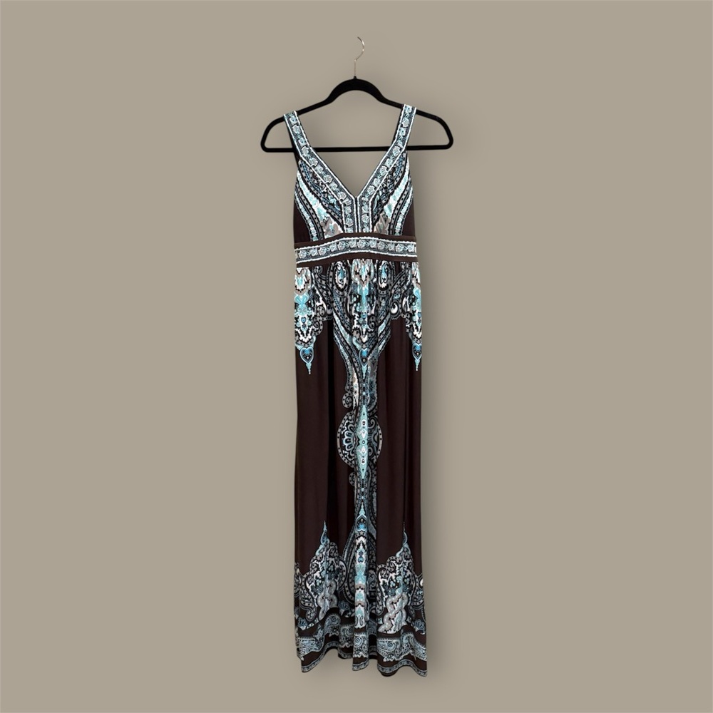 INC International Concepts Black and Blue Patterned Maxi Dress